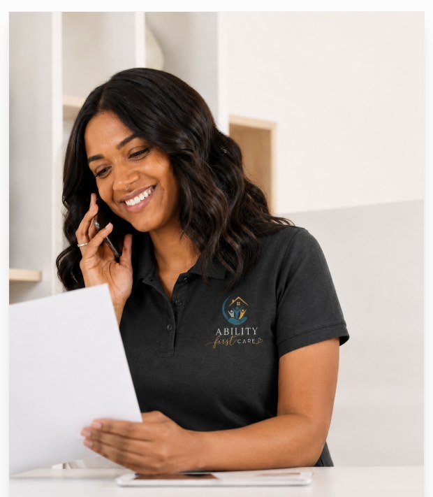 An Ability First Care team member taking a call